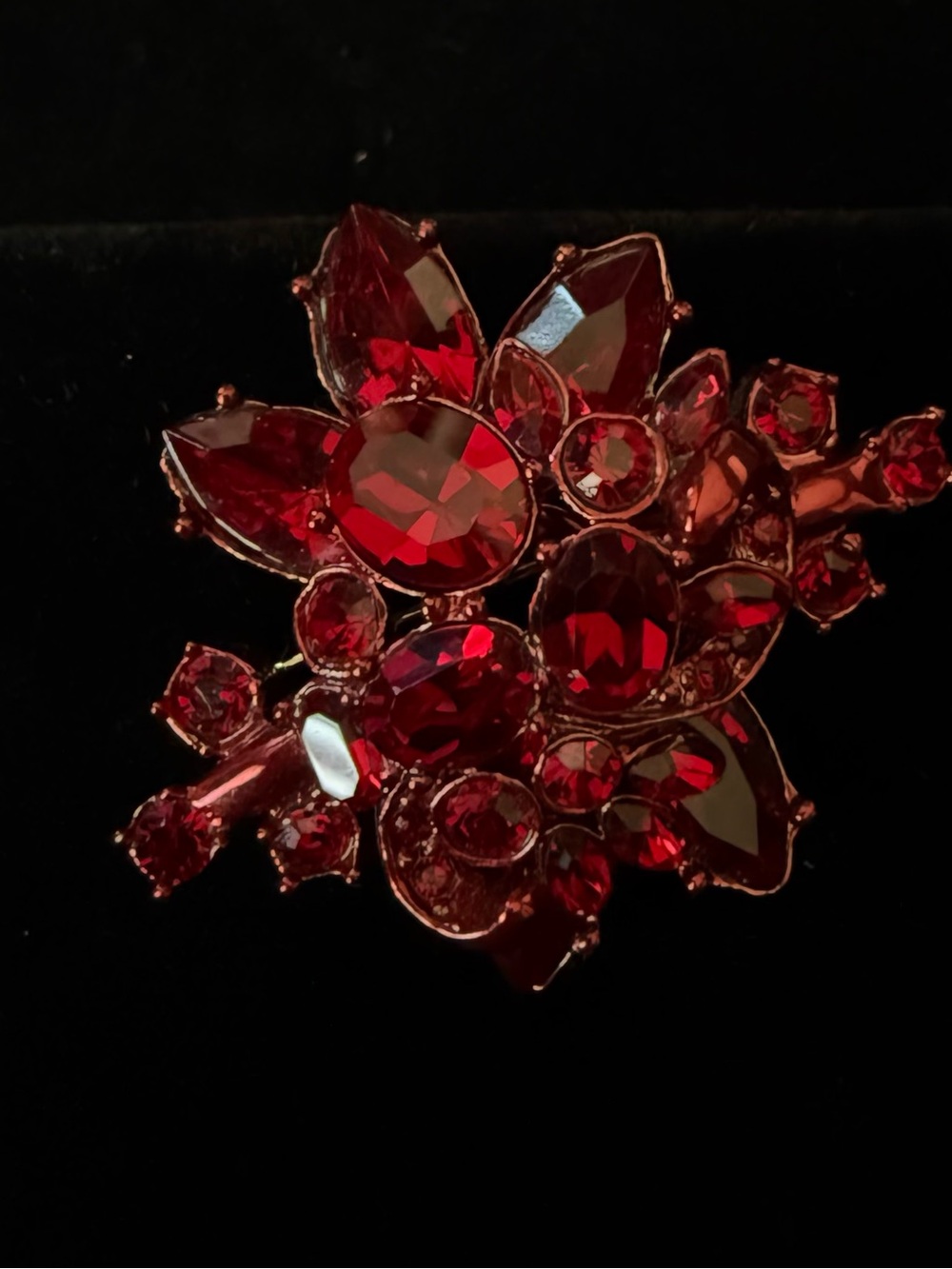 ST. JOHN Red Crystal Floral Brooch